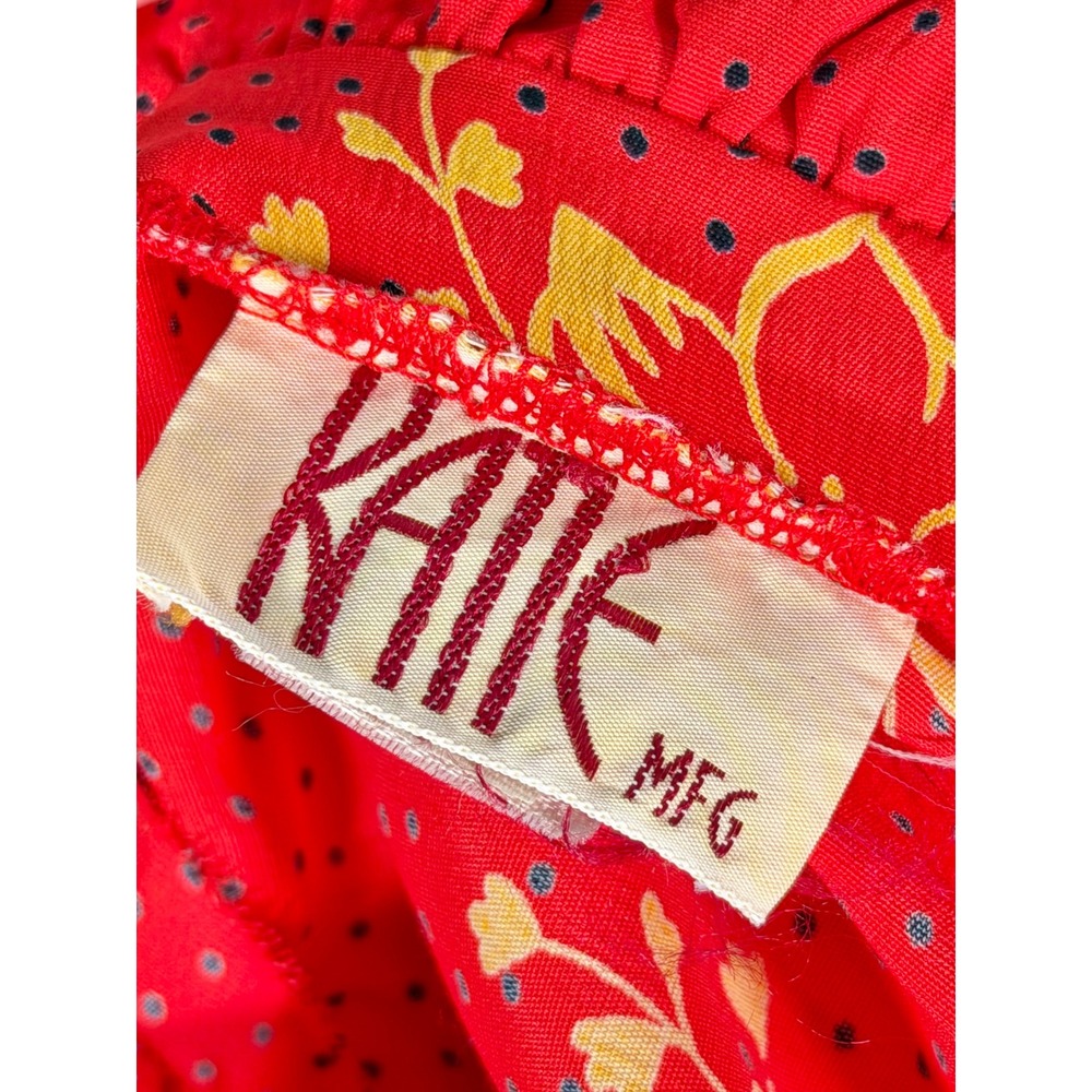 Vintage 1970s Red Dress Butterfly Polka Dot Cheongsam Qipao 70s Shift Large - Picture 8 of 9